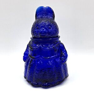 Vintage Cobalt Blue Glass Mama Bunny Rabbit In Dress Jar Holds Candy Small Items